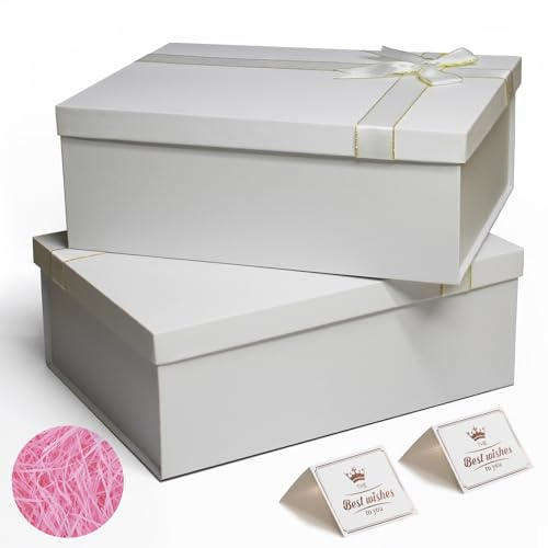Große Geschenkboxen mit Deckel für Geschenke, 33 x 25,4 x 12,7 cm, weiße Geschenkboxen, faltbare Box für Geschenke, stabile Geschenkbox für Geburtstage, Jubiläen, Festivals oder besondere Feiern, 2