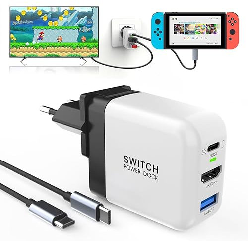 Docking Station da 65 W per Nintendo Switch OLED/Steam Deck, Mini GaN Alimentatore a 3 Porte (USB C+USB A+4K/HD), Portatile, Compatibile Con Switch/Steam Deck/Rog