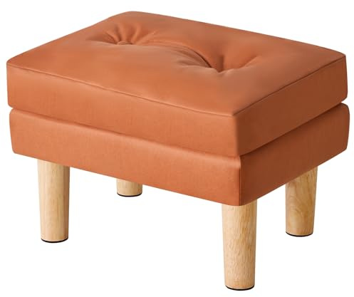 YMYNY Pouf Ottoman Repose-Pieds en Similicuir, Tabouret de Canapé Souple Amovible, Design Velcro, Ottoman de Salon pour Chambre 41.5 x 31.5 x 32CM Orange HBD041J