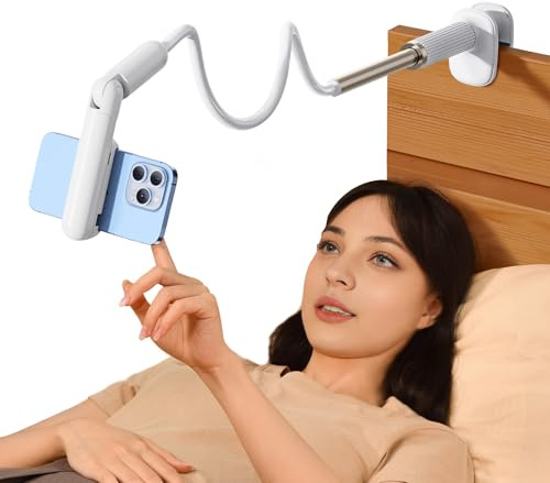 nediea Gooseneck Phone Holder For Bed, 43.31 Flexible Phone Stand Clip on | Long Lazy Arm Phone Mount With 360° Rotatable Mini Clamp 2.56~3.15in Width, Compatible with 4-6.8 Devices