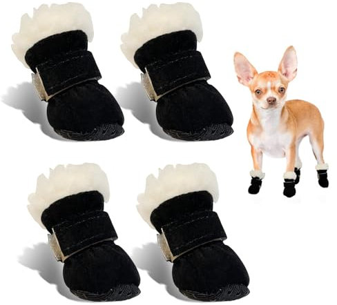 Hundeschuhe Pfotenschutz Winter, 4pcs Schneestiefel Hunde, HundeSchuhe Anti Rutsch, rutschfest und Warm, Geeignet für Kleine und Mittelgroße Hunde für Outdoor-Aktivitäten im Winter, Waschbar (M)