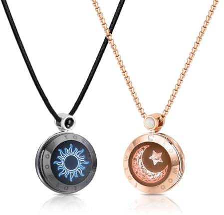 TOTWOO Smart Necklace Coppia Collana Off-site Touch Collana Uomo in Pelle Corda Un regalo per lui/lei/un amico - nero e oro
