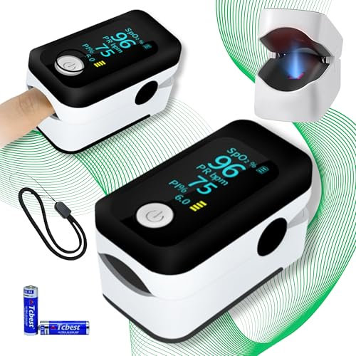 Oxímetro de Dedo Profesional, Pulsioxímetro Medidor preciso de la Saturación de Oxígeno en Sangre, Frecuencia Cardiaca. Oxímetro de Pulso para todas las Personas. Pantalla OLED. Incluye Pilas, Cordón