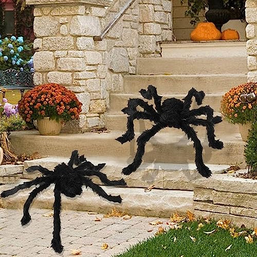 Ragni Halloween Prop Decor - Ragno Peloso Gigante Spaventoso (55cm) - Addobbi Giardino e Decorazioni Esterno - Finti Ragni per Halloween