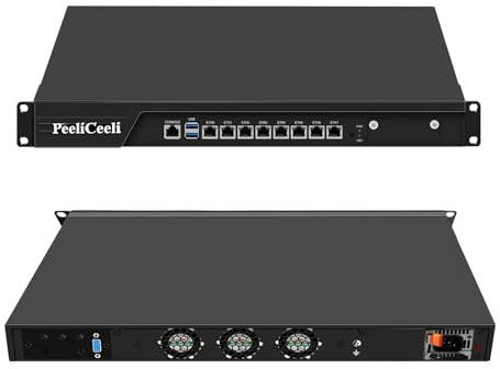 PeeliCeeli 19 Inch Firewall Hardware Core i5 7500, 1U Rackmount Router PC for LGA 1151, OPNsense Appliance 1U with 8 x i226V 2.5GbE LAN, DDR4 8GB RAM M.2 NVMe 64GB SSD