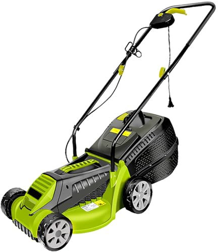 FEVKFTXF Tondeuse à Gazon électrique puissante de 1600 W, Tondeuse à Gazon Domestique électrique sans Fil poussée à la Main, avec Hauteur de Coupe réglable en 3 Vitesses,Vert