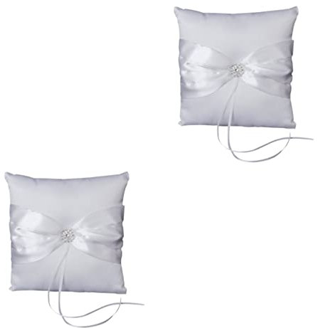 SHOWERORO 2st Brautringkissen Hochzeit Cojines para Schmuck Kissen Kissen Modeschmuckringe Brautgeschenke Ringträger Besticktes Band Dekorationen Für Die Babyparty Weiß