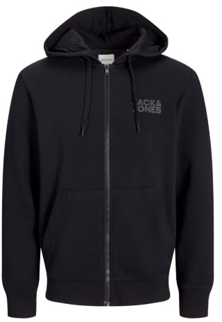 JACK & JONES Sweat à Capuche zippé avec Logo Jjecorp pour Homme, Noir, L