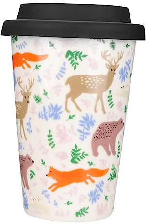 KONTONTY Weihnachts Keramiktasse Ohne Henkel Keramik Becher Mit Silikon Deckel Kaffeetasse Für Weihnachten Und Party