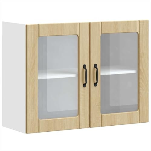 vidaXL Kitchen Wall Cabinet - Sonoma Oak Glass Door - Engineered Wood, Modern Storage Cabinet for Kitchen, Wall-Mounted 80x31x60 cm