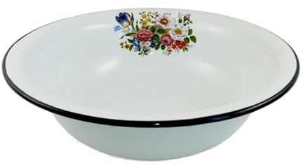 rukauf Emaille Schüssel Rund 12 Liter ca 45 cm Durchmesser mit Motiv emailliert Retro Nostalgie Geschirr