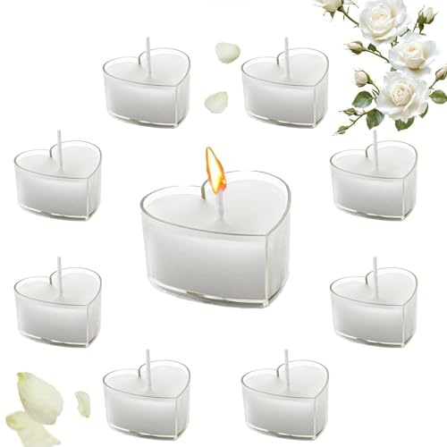 Herzförmige Romantische Teelichter,9 Stück Teelicht Weihnachten,White Teelichter Ohne Duft,Valentinstag Deko,Geeignet für Weihnachtsfeiern, Hochzeiten, Beichten, Neujahr, Valentinstag