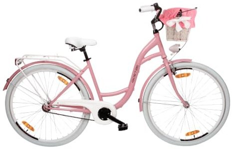 Goetze Style 28 Zoll Damen Citybike, 18 Zoll Tiefeinsteiger Stahlrahmen, 1-Gang Rücktrittbremse, V-Bremse vorne, LED-Beleuchtung, Rattankorb, Komfortsattel, mit Seitenständer & Klingel