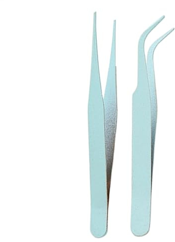 Lot de 2 pinces à épiler autocollantes pour scrapbooking - Pince à épiler coudée - Pince à cils droite - En acier inoxydable - Avec couverture, cils, autocollants, pinces à cils - Couleur unie