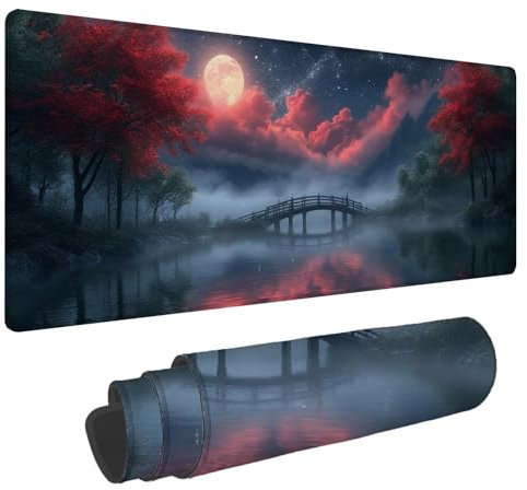 Tapis de Souris Petit Pont Tapis de Souris XXL Paysage 1500x800x4mm Tapis Souris Gamer,Sous Main Bureau Ordinateur Portable,Mouse Pad Bords Cousus Caoutchouc Antidérapante,pour Souris et Clavier A-198
