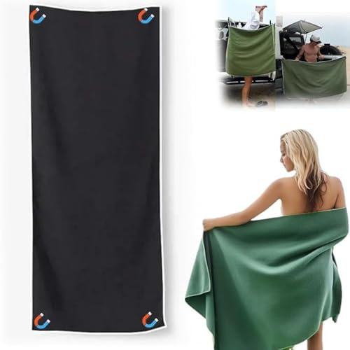 iuscacey Magnetisches Strandtuch - Bleibt mit eingebauten Magneten an Ort und Stelle, super saugfähig und sandfrei - Groß 75 X30 für Pool, Fitnessstudio, Reisen (Mitternachtsschwarz)