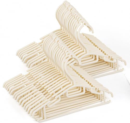 60er Set Plastik Kinderbügel,rutschfest kleine kleiderbügel aus Kunststoff, Platzsparende Leicht & Stabil für Babykleidung,Beige