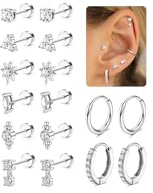 Roheafer Boucles d'Oreilles Femmes Acier Chirurgical Piercing Oreille Or Argent Creoles Piercing Helix Cartilage Clous d'oreilles Boucle d'Oreille Créoles Multiple Piercings Hypoallergénique(S)
