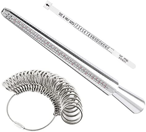 Mandril de medición de anillos de aluminio, herramienta de medición de anillos de metal, herramienta de mandril con medidor de anillos con cinta métrica para medición de tamaño de anillo
