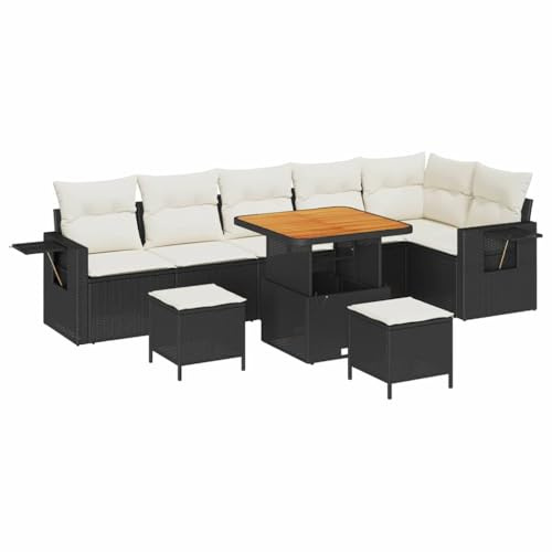 vidaXL Garten-Sofa-Set 9 pcs Schwarz Poly-Rattan, Moderne Gartenmöbel, strapazierfähiges Outdoor-Sofa-Set, wetterfestes Lounge-Set, zeitgemäße Terrasse