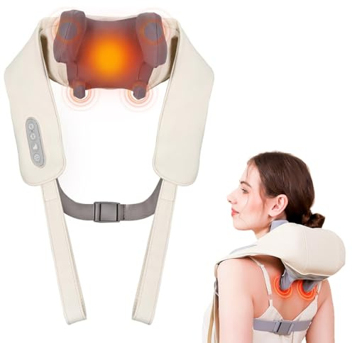 6D Nackenmassagegerät, Kabelloser Schulter- und Nackenmassager mit Knet Massage, 2 Heizstufen & waschbarem Bezug, für Nacken, Schulter, Rücken, Geschenke für Papa Mutter