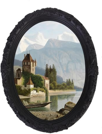 FAGTIKY Vintage 5x7 Oval Picture Frame,Classic Ornamental Photo Frame Antique Frame with Intricate Carvings,Tabletop Display and Wall Mount,Real Glass Front,Old-Fashion (Black, 5x7)