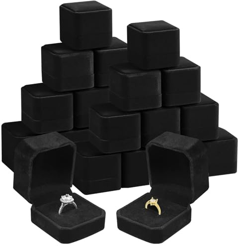 20 Stück Samt Ringboxen, Schwarz Ring Geschenkbox, Schmuck Etui für Ring
