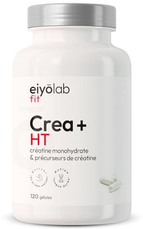 Créa + HT | Créatine Monohydrate + Glycine, Arginine et Méthionine | Booste la Production Naturelle de Créatine | Prise de Masse Musculaire | Force et Explosivité | 120 Gélules Vegan | Eiyolab