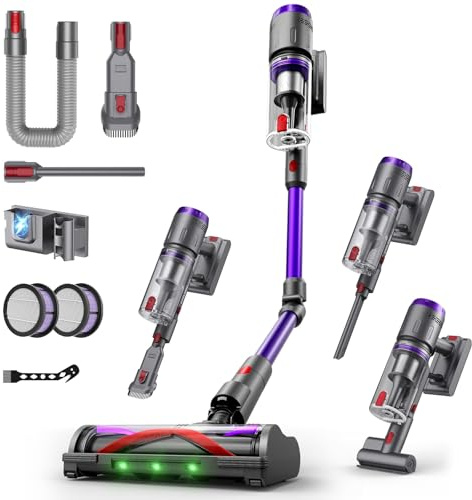 Circlio Akku Staubsauger, 600W/58000Pa/75Min, Staubsauger Kabellos mit FurTornado™ Mini-Düse und Ladestation, Flexibles Biegegelenk, Selbststehend Design, Akkusauger für Teppich, Hartboden, Tierhaare