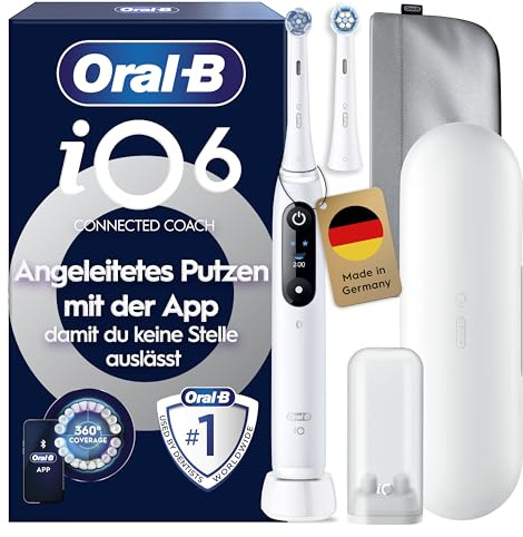Oral-B iO Series 6 Elektrische Zahnbürste — Electric Toothbrush Inkl. 2 Aufsteckbürsten, Reise-Etui, 5 Putzmodi für Zahnpflege — Zahnbürste Elektrisch, Designed by Braun — Weiß