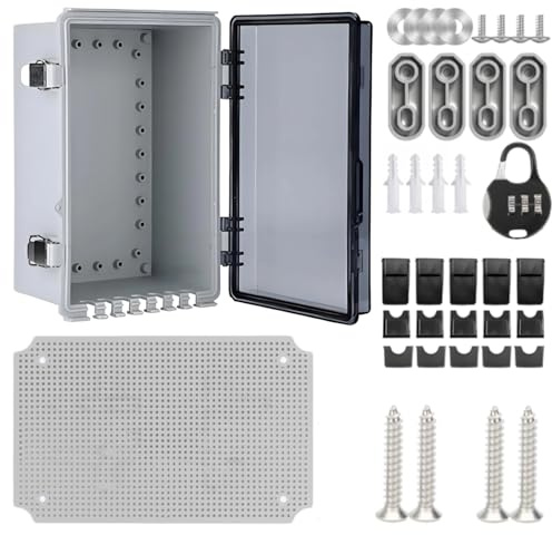 Verteilerkasten Außen Wasserdicht, IP66 ABS-Kunststoff 290×190×140MM | Große Kapazität, Schaltschrank Außen, Grundplatte, Passwortschloss, Montagezubehör, Innen & Außen Nutzung