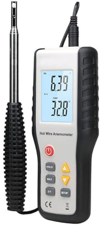 Duct Hot Wire Anemometer, Handheld HVAC Air Flow Meter for CFM/CMM Measurement, with Backlight LCD Display, Wind Speed & Temperature Gauge for In-Duct Airflow