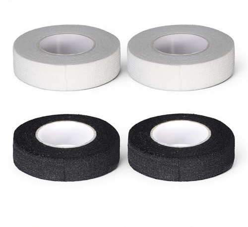 4 Rolls Self-Adhesive Thimble Tape for Hand Sewing, Adjustable Finger Protector for Quilting Embroidery Knitting DIY Crafts, Cotton Protective Wrap for Handmade Supply (White, Black)