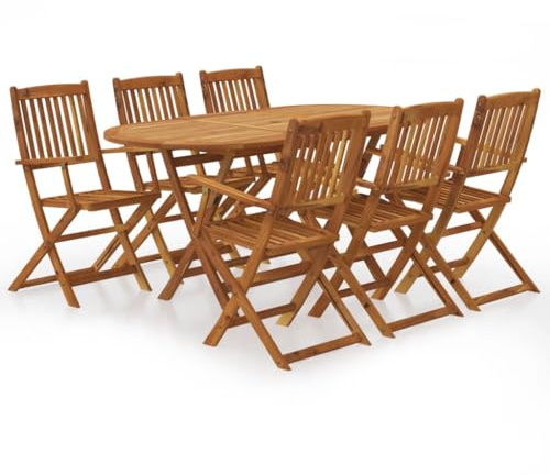 QJBSAVVA 7-TLG. Garten-Essgruppe klappbar aus Akazienholz 160 x 85 x 74 cm braun Robustes Material für Outdoor-Nutzung platzsparendes Balkonset für Garten Terrasse und kleine Balkone