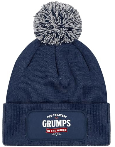D Design Invent Print! Bampy Navy Blue Knit Beanie with Pom-Pom, Winter Hat with Patch Logo, One Size Fits All, Perfect for Birthday, Xmas