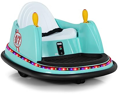 GOPLUS Elektrisk bilscooter med 2,4 GHz fjärrkontroll, barnfordon 360 grader, med LED-ljusbälte, enknappsstart, säkerhetsbälte, musik, horn, för barn från 2–5 år, upp till 2 km/h (mintgrön)