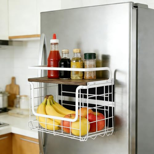 HUOLE - Cesta para frutas (metal para colgar en la cocina, con soporte de plátano, cesta de almacenamiento de pared para verduras, frutas, pan-30,5 x 16 x 26 (2 piezas), color blanco