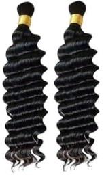 Sans nœuds Extensions de cheveux bouclés en vrac for tressage, 2 lots, sans trame, humains ondulés profonds(18inches)