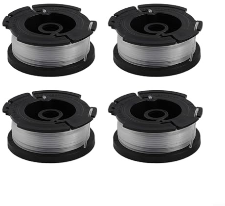 Carretes de hilo para recortadora de césped para Black and Decker, juego de 4 bobinas con tapa de bobina adicional y soporte de resorte (4 carretes de rosca)