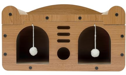 Katthus hål kattlåda med klösbräda och lekboll inomhus kattkoja kattsäng, grotta för katter, 56 x 30 x 30 cm