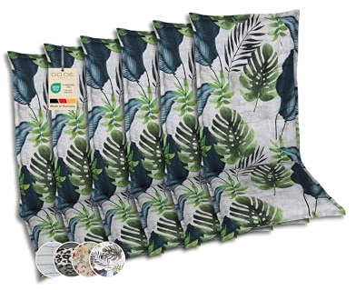 GO-DE Textil Bequeme und attraktive Polsterauflagen für Hochlehner-Gartenstühle (6er-Set, Palmblatt grün, Hochlehner)