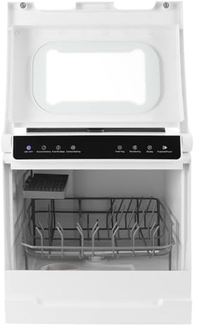 800 W mini bordsdiskmaskin, med vattenanslutning, bänkskiva diskmaskin med 5 program, varmluftstorkning och touch-kontroll, för små kök och camping, 4–6 personer
