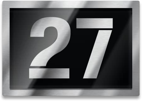 Metzler Hausnummer Edelstahl, individuelles Hausnummernschild in Schwarz, Straßenschild mit Hausnummer, V2A-Edelstahl, kratzfest, robust, gebürstet, 3D-Effekt, Made in Germany, Größe: 16 x 11 cm