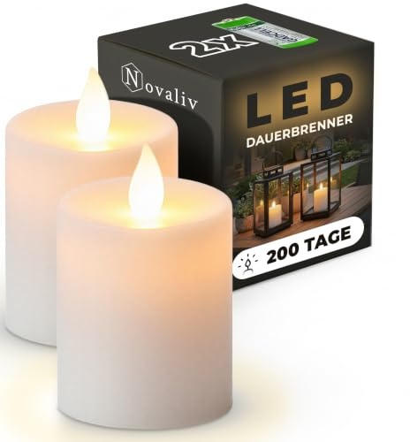 Novaliv LED Kerze Outdoor 2x weiß Grablichter LED mit Batterie Dauerkerze LED Kerzen flackernde Flamme Dauerbrenner LED Friedhofskerze Ambientebeleuchtung Gedenkkerze