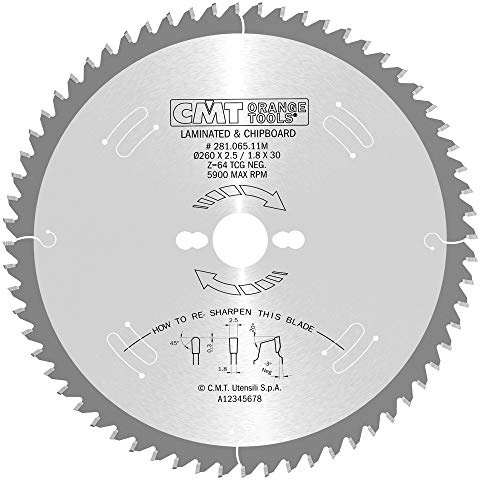 CMT-LAMA DENTE TRAPEZOIDALE HW 260x2.5/1.8x30 Z64 TCG 3neg