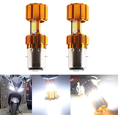 Qasim 2x BA20D LED COB Bombillas Blanco para Motocicletas Coches Eléctricos Advertencia de Niebla Luz Diurna DRL Faros 1200LM 6500K DC9-80V