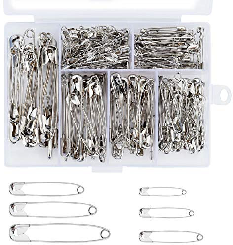 Sicherheitsnadeln 250 Stück Groß und Klein Sicherheitsnadeln Langlebig Rostbeständig Safety Pins für Kunsthandwerk Nähen Schmuckherstellung Heimarbeitsplatz 6 Größen Silber