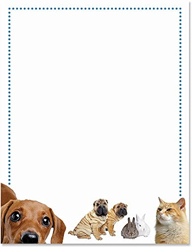 PaperDirect Adorable Pet Pals Border Papers, Cute Dog, Cat and Bunny Design, 8.5 x 11, Acid-Free, Ideal for Letters, Invitations, Scrapbooking, Vet Clinics, Pet Events, Cards, 25 Sheets