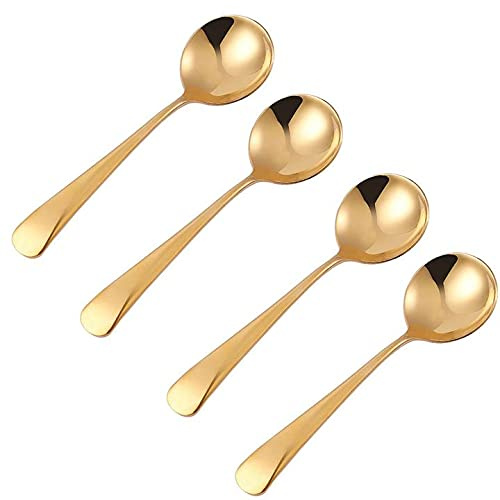 Suppenlöffel aus Edelstahl, rund, groß, schwerer Griff, 4 Stück