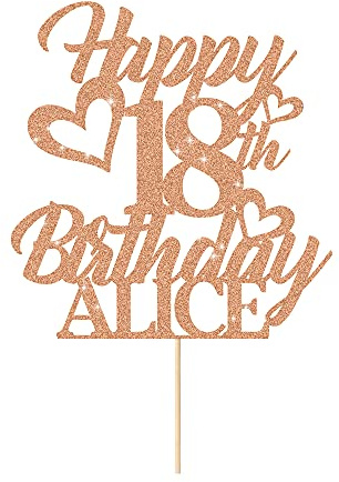 Personalised Cake Topper Happy Birthday Cake Topper for 1st 2nd 3rd 13th 18th 21st 30th 40th 50th Multicoloured Glitter Party Supplies (Rose Gold)